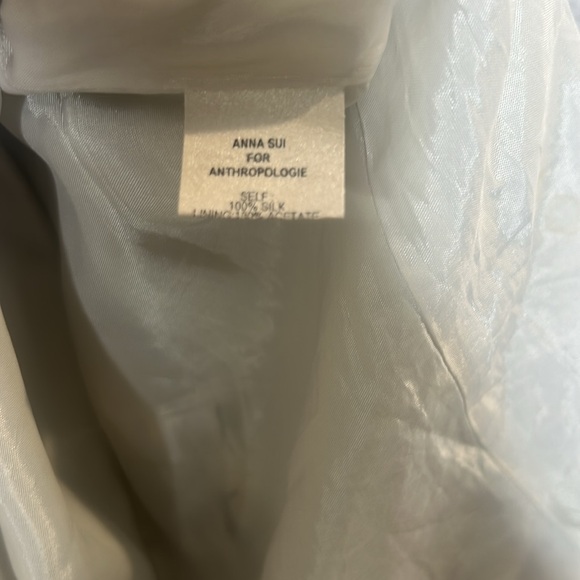 Anna Sui White Blue Strapless Deer Print Belted Silk Dress Size 4 - Picture 10 of 10